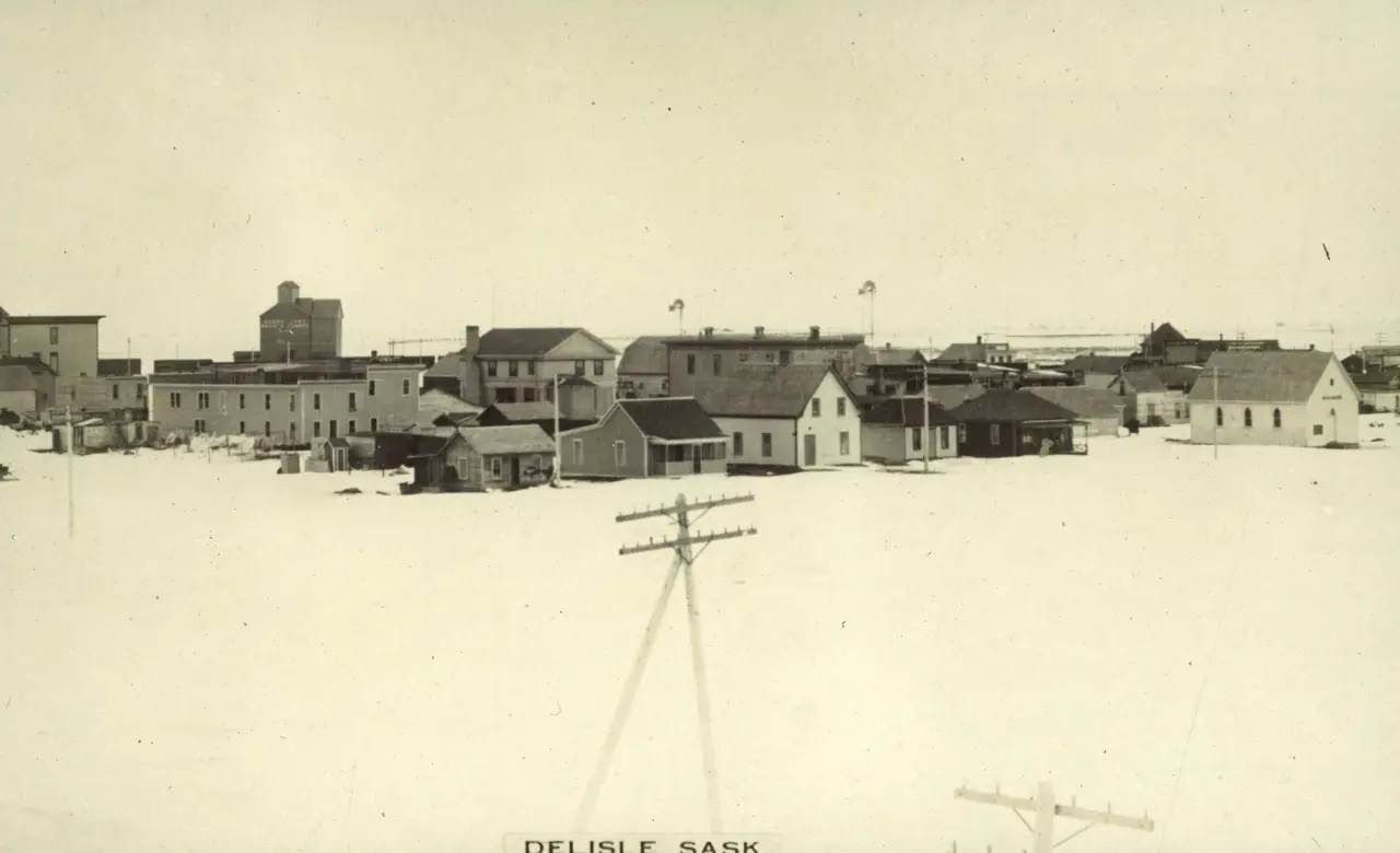 Winter view of Delisle, about 1910